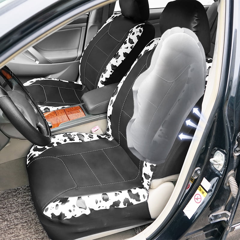 Autoking Cover Cow Pattern Car Seat Cover Set 2Pcs Full Set Universal Seat Fit For Most Car Milk Color 2 Seat