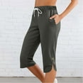thumbnail image 1 of Soki Womens Casual Capri Pants Elastic Waist Drawstring Slit Hem Solid Color 3/4 Wide Leg Summer Trousers with Pockets, 1 of 7