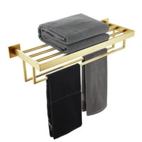 KOKOSIRI Towel Shelf Holder 24'' Bathroom Towel Rack with Two Bath Towel Bars Rails SUS304 Stainless Steel Wall Mount Brushed Gold B6003BG-L24