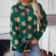 thumbnail image 2 of Binhe Womens Fall Clothes Women's Casual Maple Leaf Print Crewneck Knit Sweater 2024 Fall Winter Fashion Long Sleeve Graphic Loose Jumpers Tops Machine Washable Fit Lazy Thick Sweater, 2 of 9