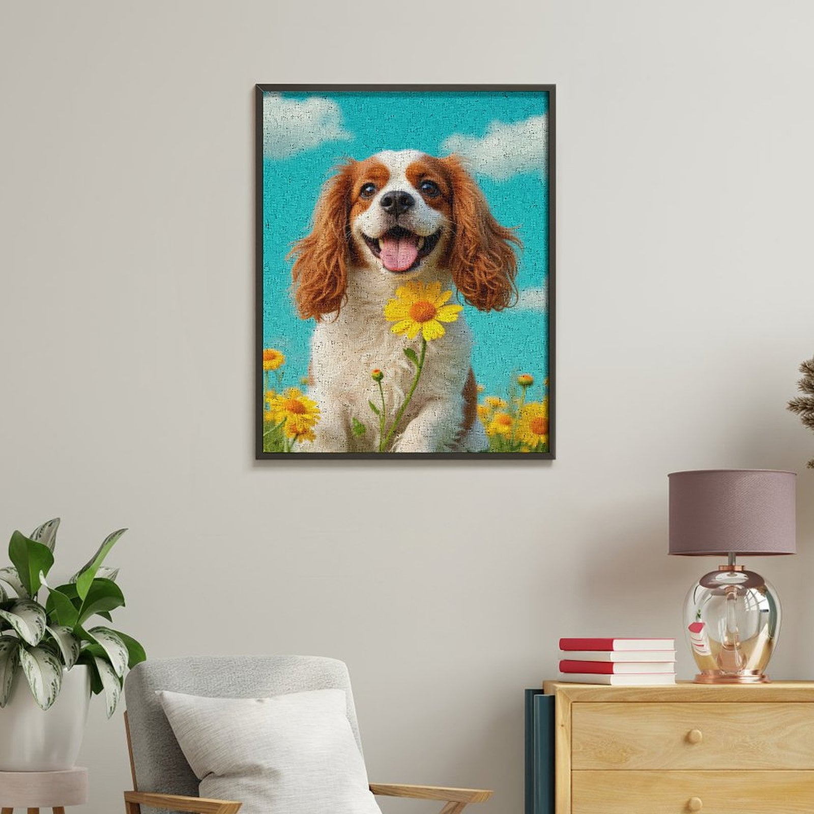 Paint By Numbers Kit for Adults Beginner - DIY Happy Dog In Blooming Field Canvas Painting Kits for Adults, Frameless Paint By Number for Adults for Home Wall Decor 16x20 Inch