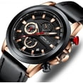 thumbnail image 6 of Men's Watches, Business Casual Chronograph Quartz  Wristwatch Black Leather Strap Watch for Man, 6 of 6