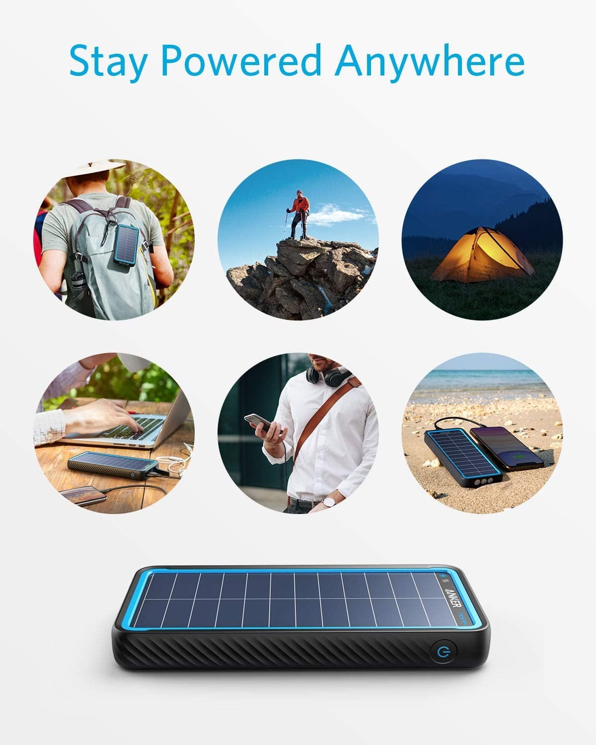 Anker PowerCore Solar 10000 New ② Anker PowerCore Solar 10000mAh Power Bank, 15W USB-C with