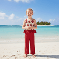 thumbnail image 3 of BemeyourBBs Vintage Toddler Baby Girls Summer 2 Piece Outfits Crocheted Flowers Fruit Ruffled Camisole Spaghetti Strap Tank Cami Top and Elastic Wide Leg Pants Set, 3 of 8