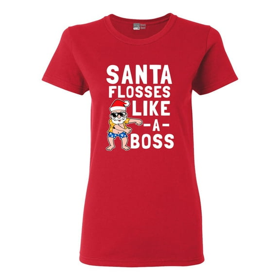 Ladies Santa Flosses Like A Boss Christmas Dance Funny DT T-Shirt Tee
