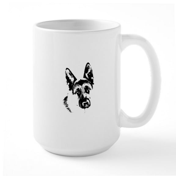 CafePress - German Shepherd Face Black And White Mugs - 15 oz Ceramic Large White Novelty Mug