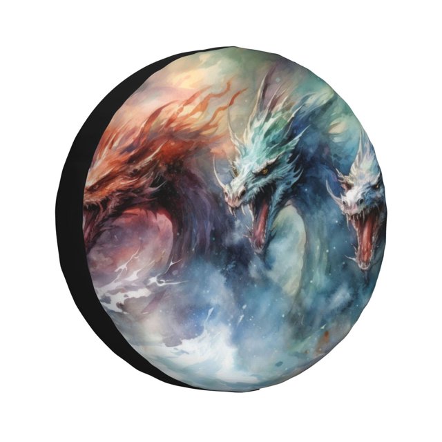 Fotbe Ink Style Wave Dragon Funda de Llanta de Repuesto con Estampado, Engrosada, Ajuste Universal para Jeep, Remolque, RV, SUV, Camión-17 inch
