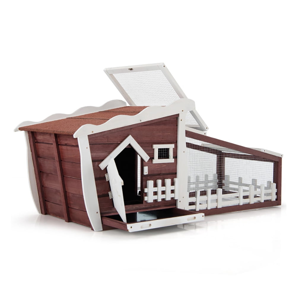 62 Inch Wooden Rabbit Hutch with Pull Out Tray-Red, Rabbit Hutch for Cats, Rabbits, Bunnies, Guinea Pigs