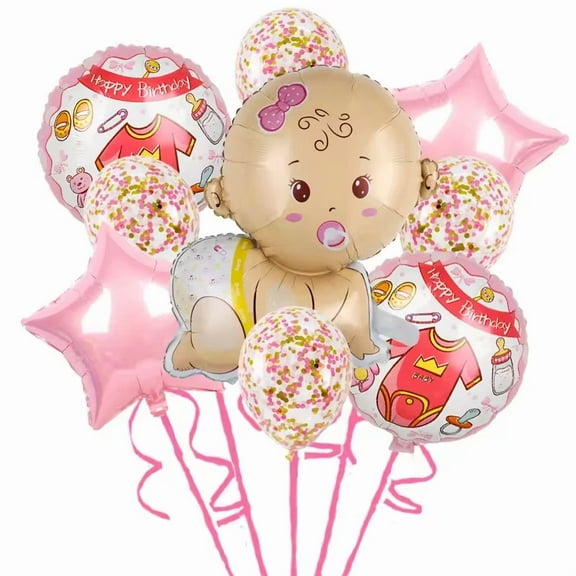 9 Pcs Balloons New Baby Foil Party Shower Girl-Gender Reveal, Party Decorations