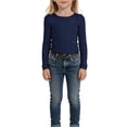 thumbnail image 6 of Breezora Girls Ribbed Knit Long Sleeve Tee Round Neck Slim Fit Casual Basic Top Stretchy Soft Everyday Pullover Shirt 150 Size Navy, 6 of 6