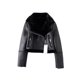 thumbnail image 1 of Chaqueta corta de piel sintética para mujer, abrigo grueso y cálido con cremallera para motociclista, Tops de otoño e invierno, 1 of 5