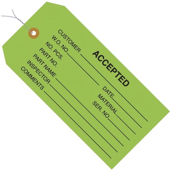 Office Depot® Brand Prewired Inspection Tags, "Accepted," 4 3/4" x 2 3/8", Green, Box Of 1,000