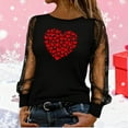 thumbnail image 3 of Tbopshirt Womens Blouses Long Sleeve Round Neck Sheer Mesh Panel Sequin Print Casual Valentine's Day Love Heart Graphic Pullover Black,L, 3 of 9