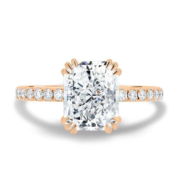 3.00Ct Elongated Cushion Cut Moissanite Engagement Ring, Triple Eagle Claw & Pavé, 10K Rose Gold