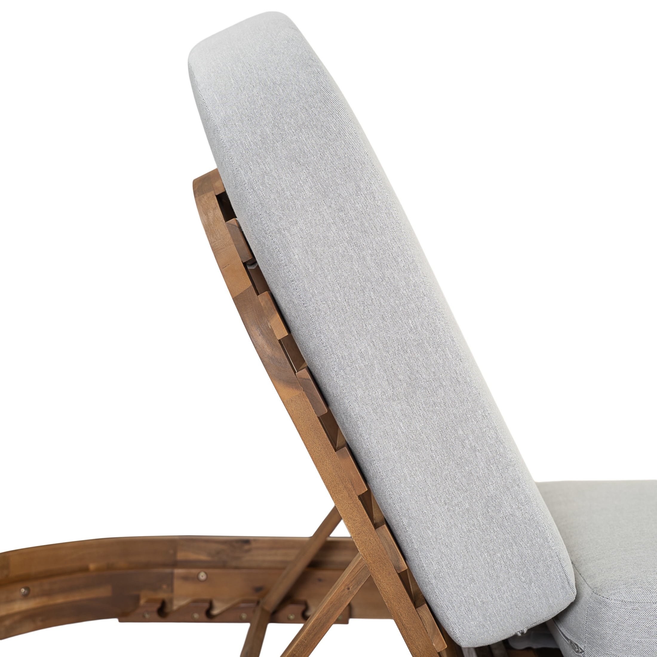 Christopher Knight Home Patio Acacia Wood Chaise Lounge with Cushion, Adjustable Backrest, Teak+Light Gray