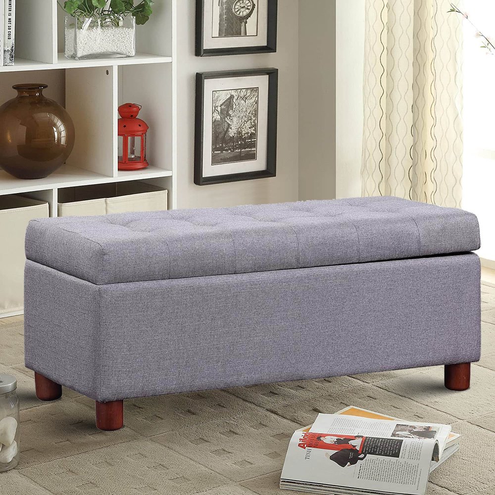 Storage Bench, Clamshell Rectangle Storage Bench with Wood Frame