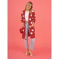 thumbnail image 2 of Women'S Cute Heart Long Cardigan Sweater V Neck Open Front Ribbed Knit Sweater Coats with Pockets Red XL, 2 of 8