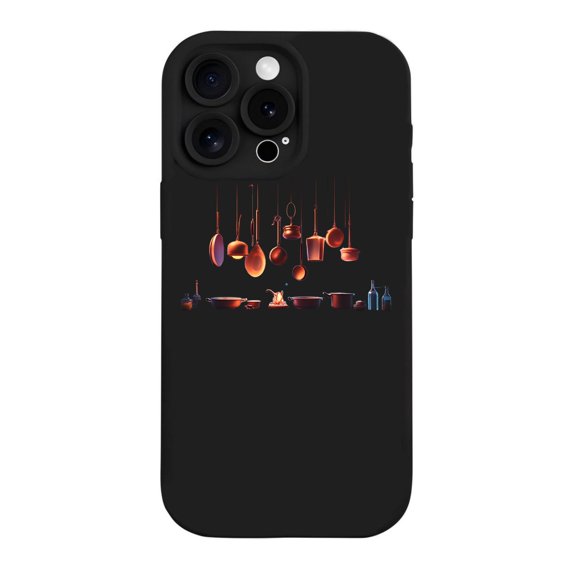 Stylish Yellowing Resistant Lightweight iPhone 15 Pro Case - Artistic Kitchen Utensils Design Perfect for Cooking Enthusiasts