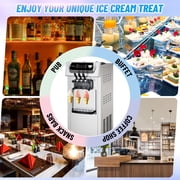 Roromall Commercial Ice Cream Maker for Home Snack Bar, 5.3 to 7.4 Gal/H Soft Serve Ice Cream Machine with Smart Control Panel, Automatic Cleaning, 2+1 Flavor 2200W