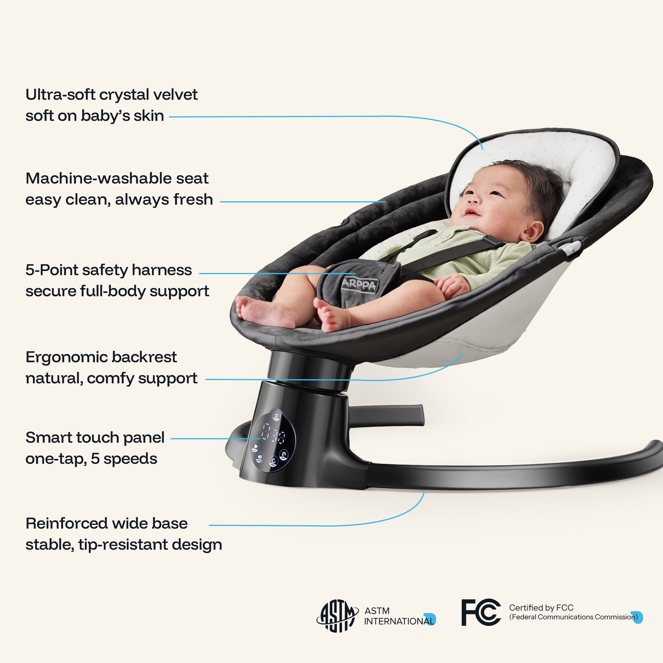 HARPPA Baby Swing for Boy with Remote Control, 5 Sway Speed, 10 Lullabies, Black