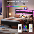 thumbnail image 4 of Satifur Queen Size Bed Frame with Storage Headboard and LED Light, Platform Bed with Metal Slats, Noise Free Design, 4 of 10