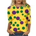 thumbnail image 2 of SOOMLON Mardi Gras Shirts for Women Tuesday Tshirts Carnival Themed Party 3/4 Sleeve Tops Funny Polka Dots Graphic Shirts Oversized Crewneck Outfits New Orleans Festival Tees 2025 Purple M, 2 of 5