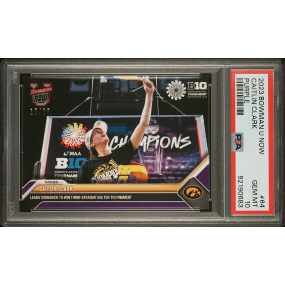 PSA 10 Caitlin Clark 2023 Bowman University Now #64 Purple SP #12/25 Rookie Card Indiana Fever