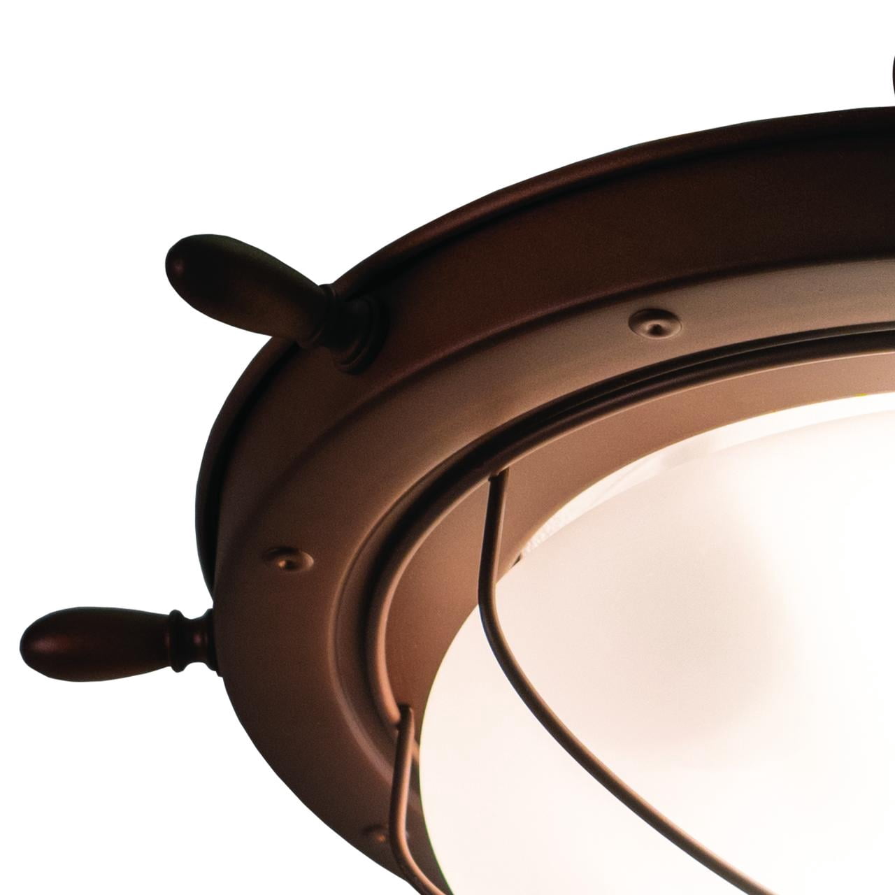Maykoosh Mediterranean Magic Copper Coastal Ship Wheel Outdoor Flush Mount Installation Ceiling Light Fixture White Glass - 15"L x 15"W x 5"H