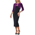 thumbnail image 2 of INSPIRE CHIC Women's Shrug Cropped Velvet Shrugs 3/4 Sleeves Crew Neck Elegant Cardigan S Purple, 2 of 6