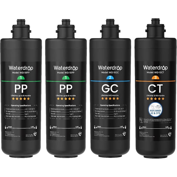 Waterdrop TSA 3-Stage Replacement Water Filter, Replacement for Waterdrop TSA & TSB 3-stage Under Sink Water Filtration System, 2PP GC CT