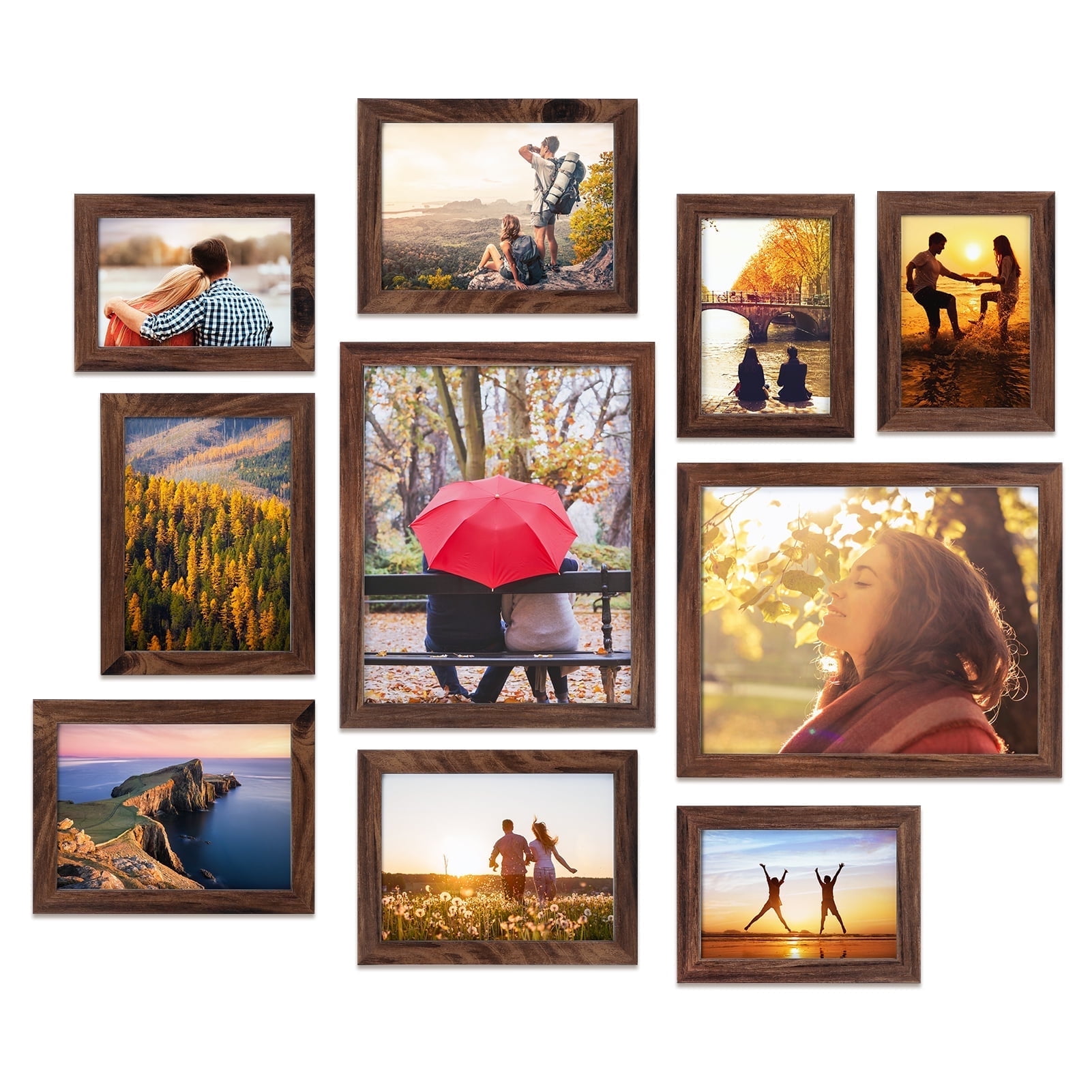 Gallery Set of 10 Picture Frames, Modern Contemporary Style, Multi-Size Frames, Maestro Collection, Brown(Four-4x6+Four-5x7+Tow8x10)