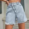 thumbnail image 4 of ClodeEU Women's High Waisted Frayed Hem Denim Bermuda Shorts,Casual Summer Jean Shorts with Pockets Light Blue,Women's Plus M, 4 of 6