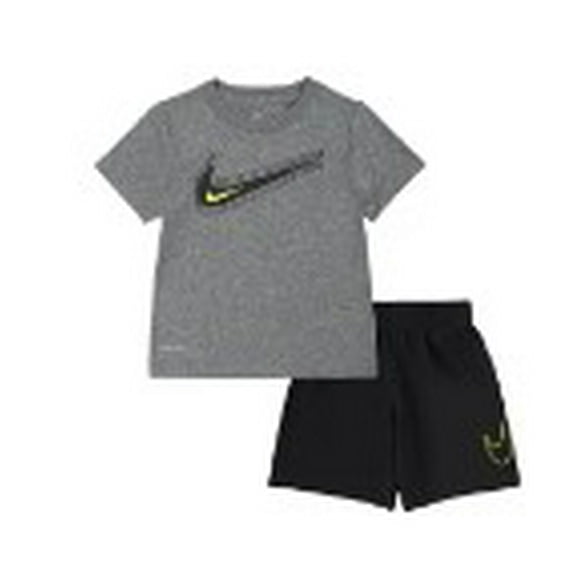 Nike Toddler Boys Two Piece Swoosh T-Shirt and Shorts Set, Gray/Black, 2T