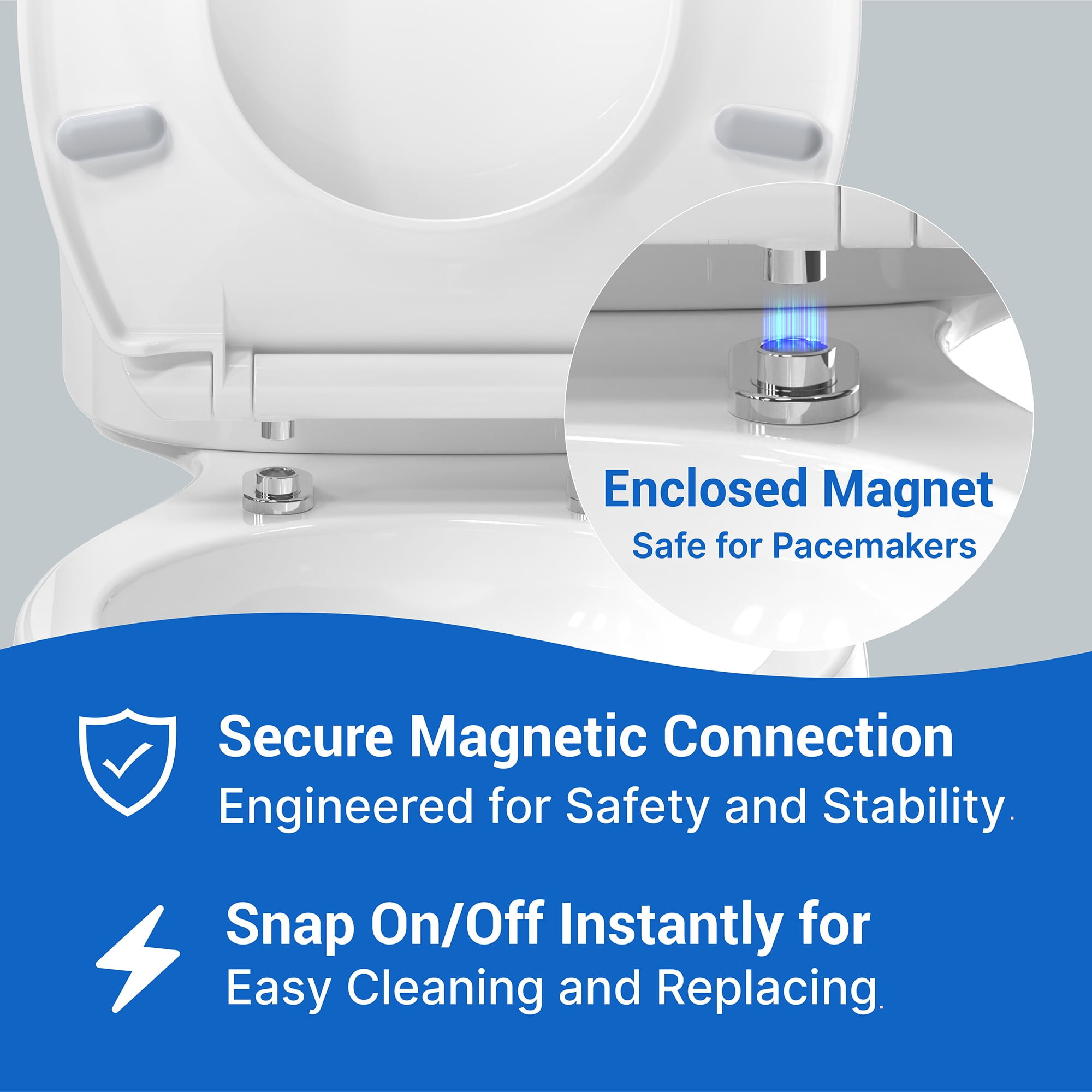 Topseat Plus Series Slow Close Toilet Seat Elongated, No-Slam, Magnetic Quick-Release for Easy Clean, Easy Installation, Secure-Grip Bumpers, Wobble-Free, Adjustable Fit, Plastic, White