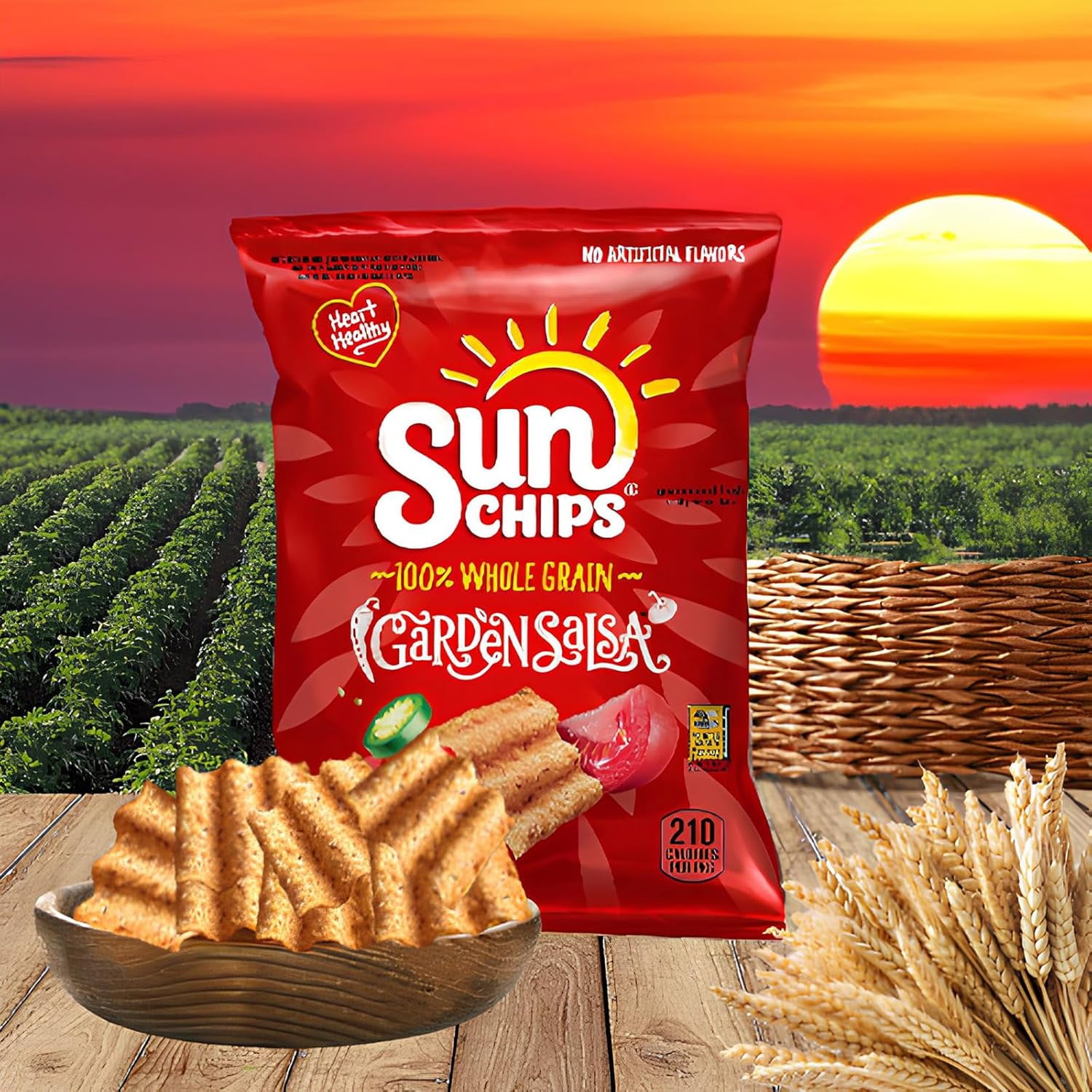 SunChips Garden Salsa Whole Grain Chips, 1.5 Oz Bags, Pack of 12
