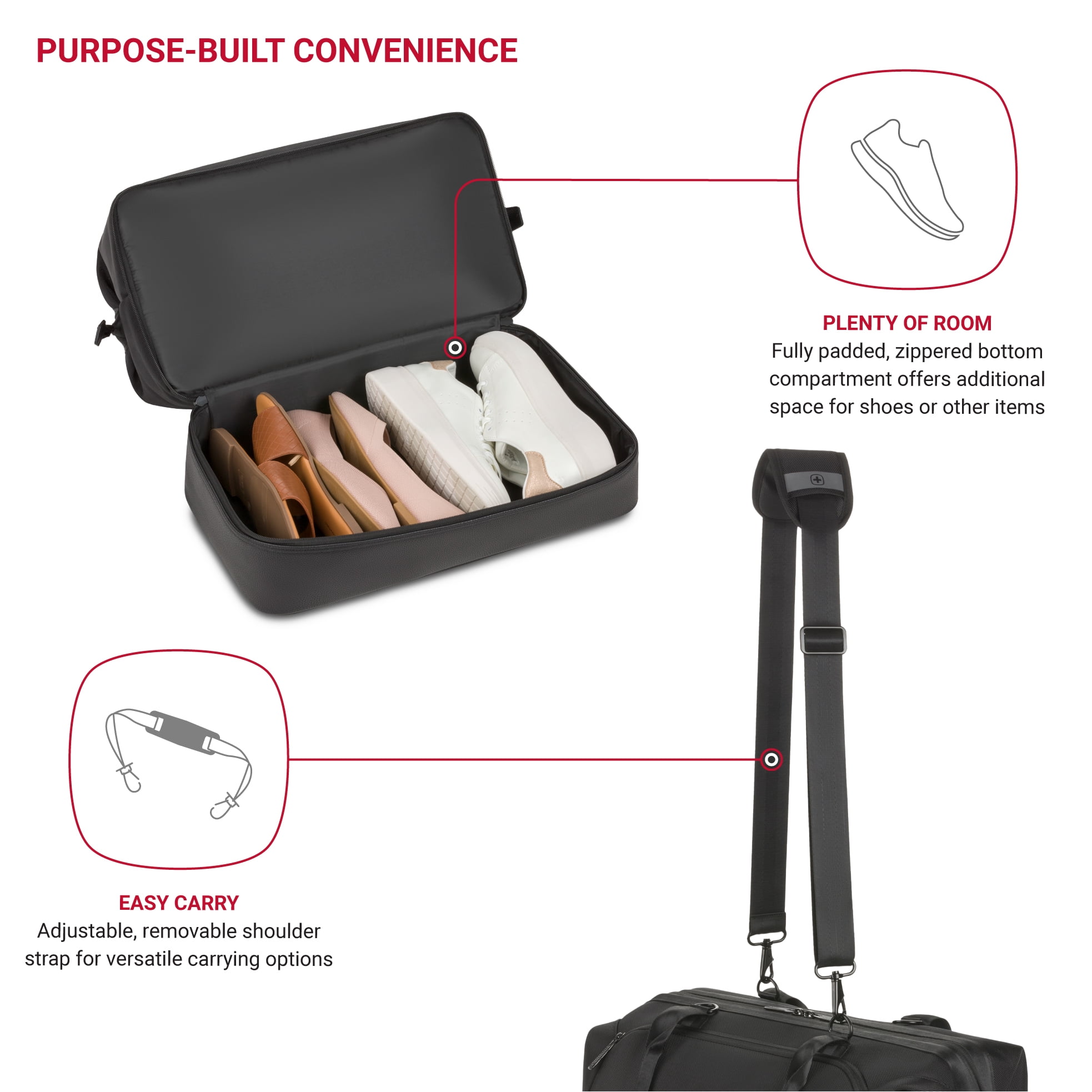 SWISSGEAR Weekender II Travel Tote Bag in Black for Travel, Gym and Everyday with Laptop Pocket and Bottom Compartment