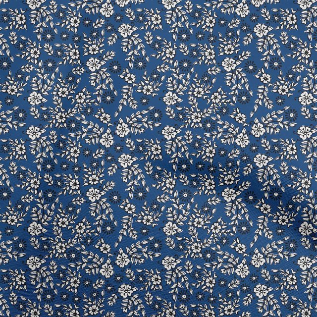 oneOone Georgette Viscose Medium Blue Fabric Block Fabric For Sewing Printed Craft Fabric By The Yard 42 Inch Wide-TP