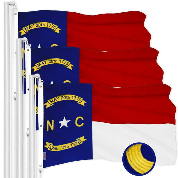 G128 3 Pack: North Carolina State Flag | 6x10 Ft | ToughWeave Series Embroidered 600D Polyester | Embroidered Design, Indoor/Outdoor, Brass Grommets
