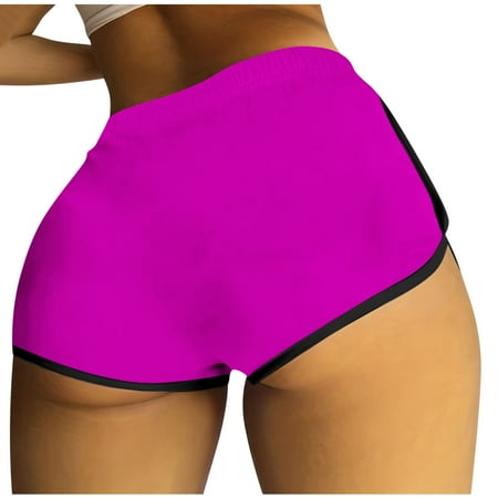 Lovskoo I Love My Husband Booty Shorts for Women Solid Color Yoga Sport Workout Hot Pants Elastic Waist Athletic Lounge Shorts Watermelon Red