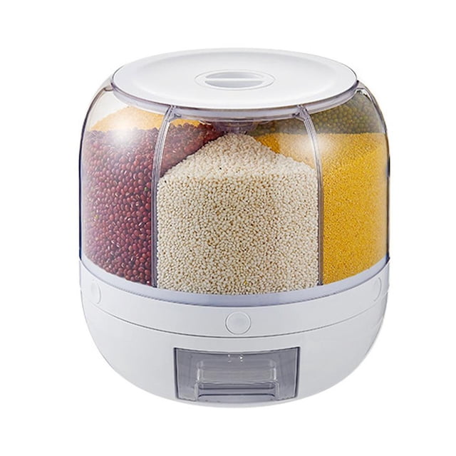 Contenedor para almacenar granos, dispensador de arroz de 6 rejillas, giratorio, sellado, de gran capacidad, para cocina y hogar.