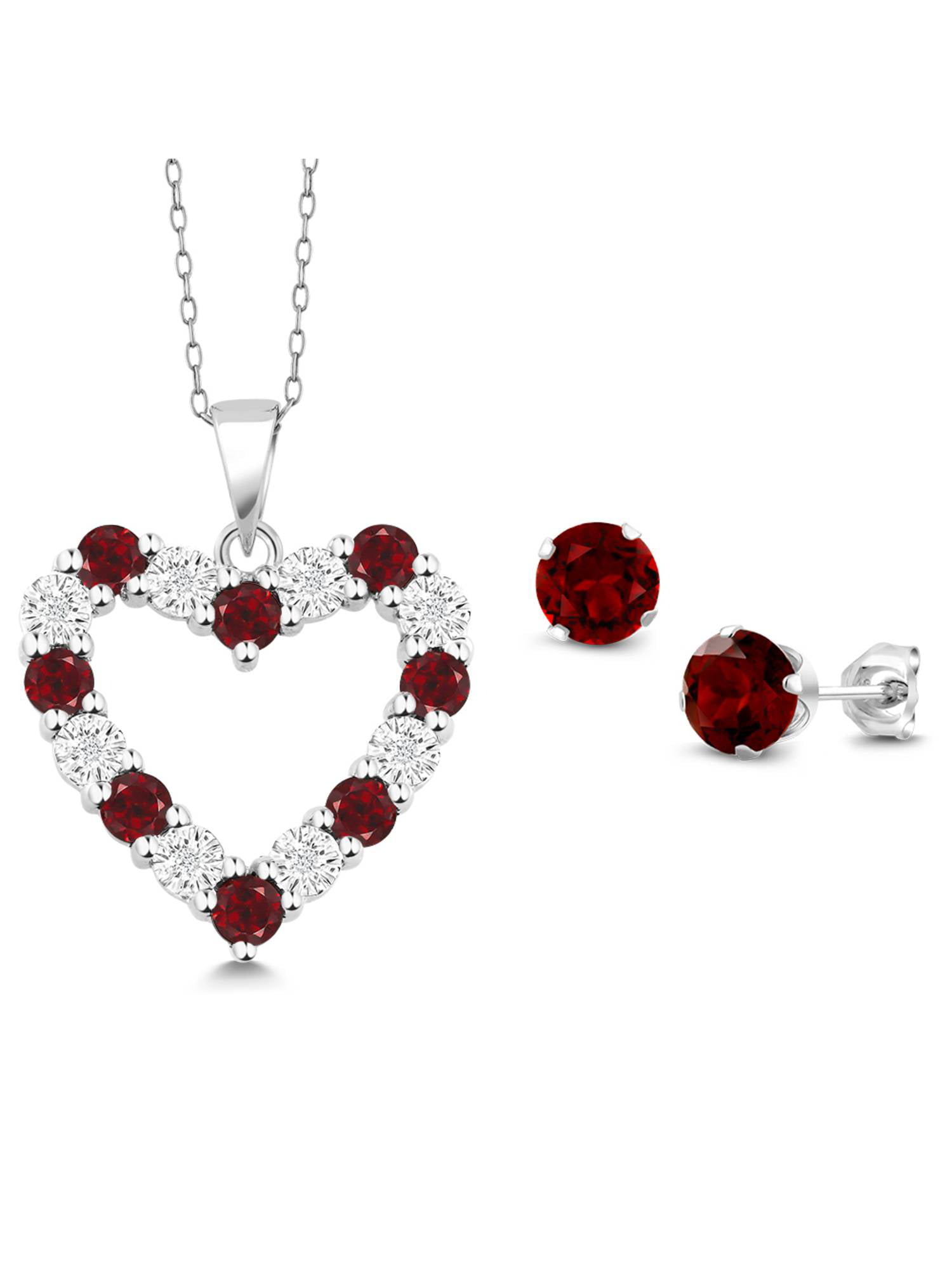 Jewelry Brothers Loose-gemstones Sterling Silver Garnet & CZ Pendant 