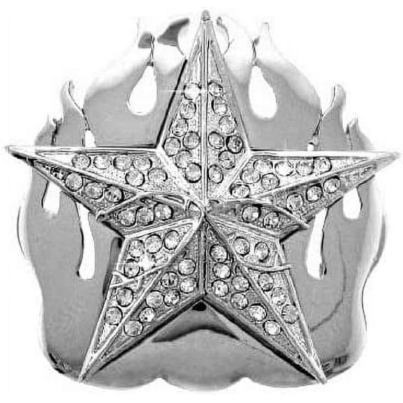 HIP HOP BLING ICED OUT Silver TONE Fire Star BELT BUCKLE