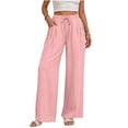 thumbnail image 2 of Women's Linen Pants Casual High Waist Wide Leg Straight Dress Cotton Linen Button Trouser Summer Clothes, 2 of 8