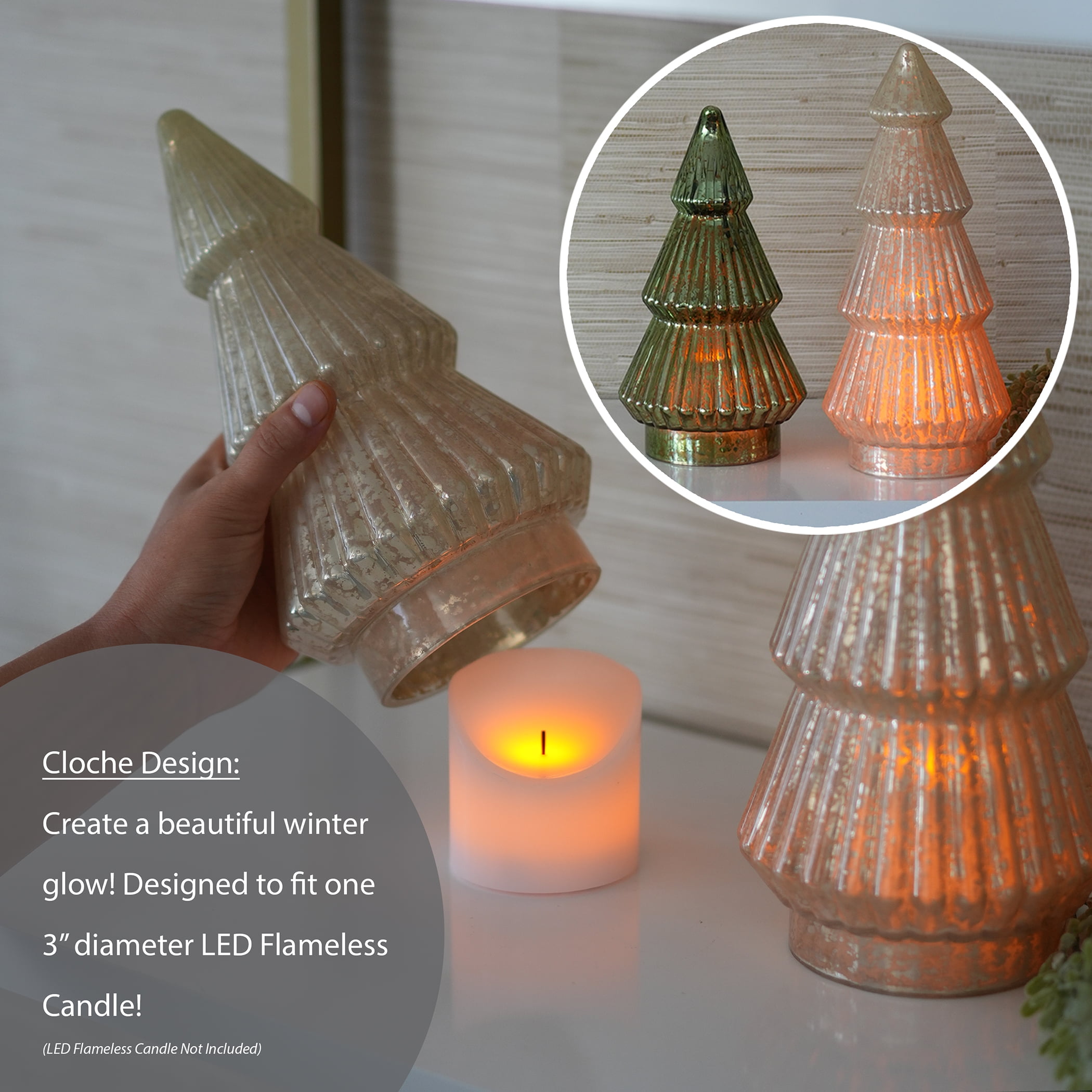 Better Homes & Gardens 10‘’  Decorative Tabletop Christmas Tree in Mercury Ribbed Green Glass, Small
