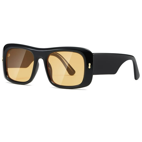 Gafas de sol Kimorn K1337 de moda retro con montura cuadrada, negro y amarillo