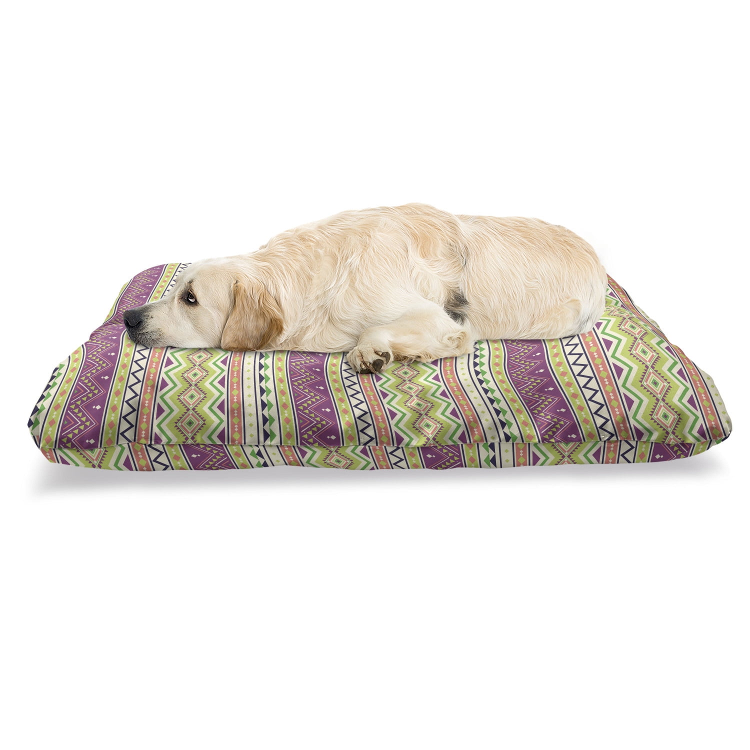 Aztec Pet Bed, Colorful Geometric Mexican Pattern Horizontal Stripes, Chew Resistant Pad for Dogs and Cats Cushion with Removable Cover, 24 Aztec Pet Bed, Colorful Geometric Mexican Pattern Horizontal Stripes, Chew Resistant Pad for Dogs and Cats Cushion with Removable Cover, 24