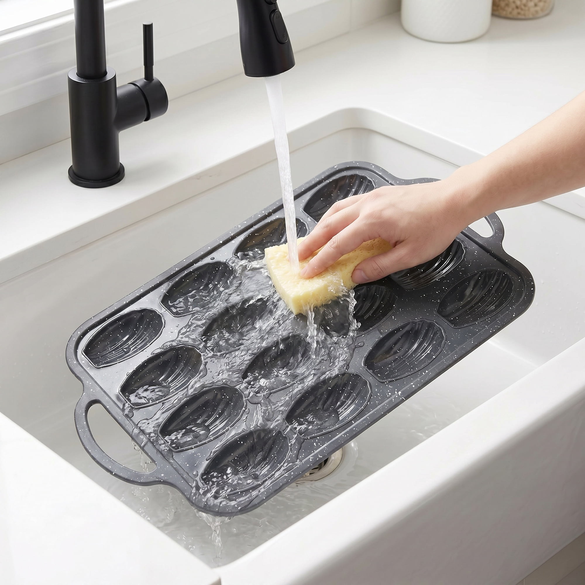 Unique Bargains Baking Pan 24-Cup Speckled Tray with Loop Handles Black 14.8"x9.9"x0.8"