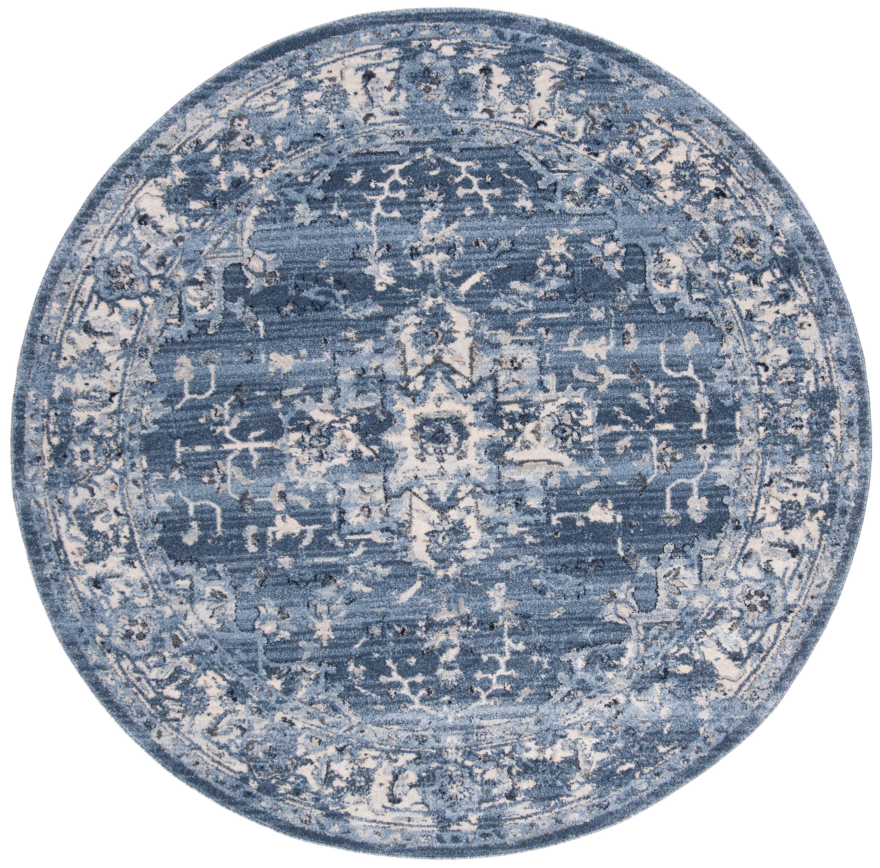 SAFAVIEH Charleston Zharko Floral Area Rug, Navy/Creme, 8' x 8' Round