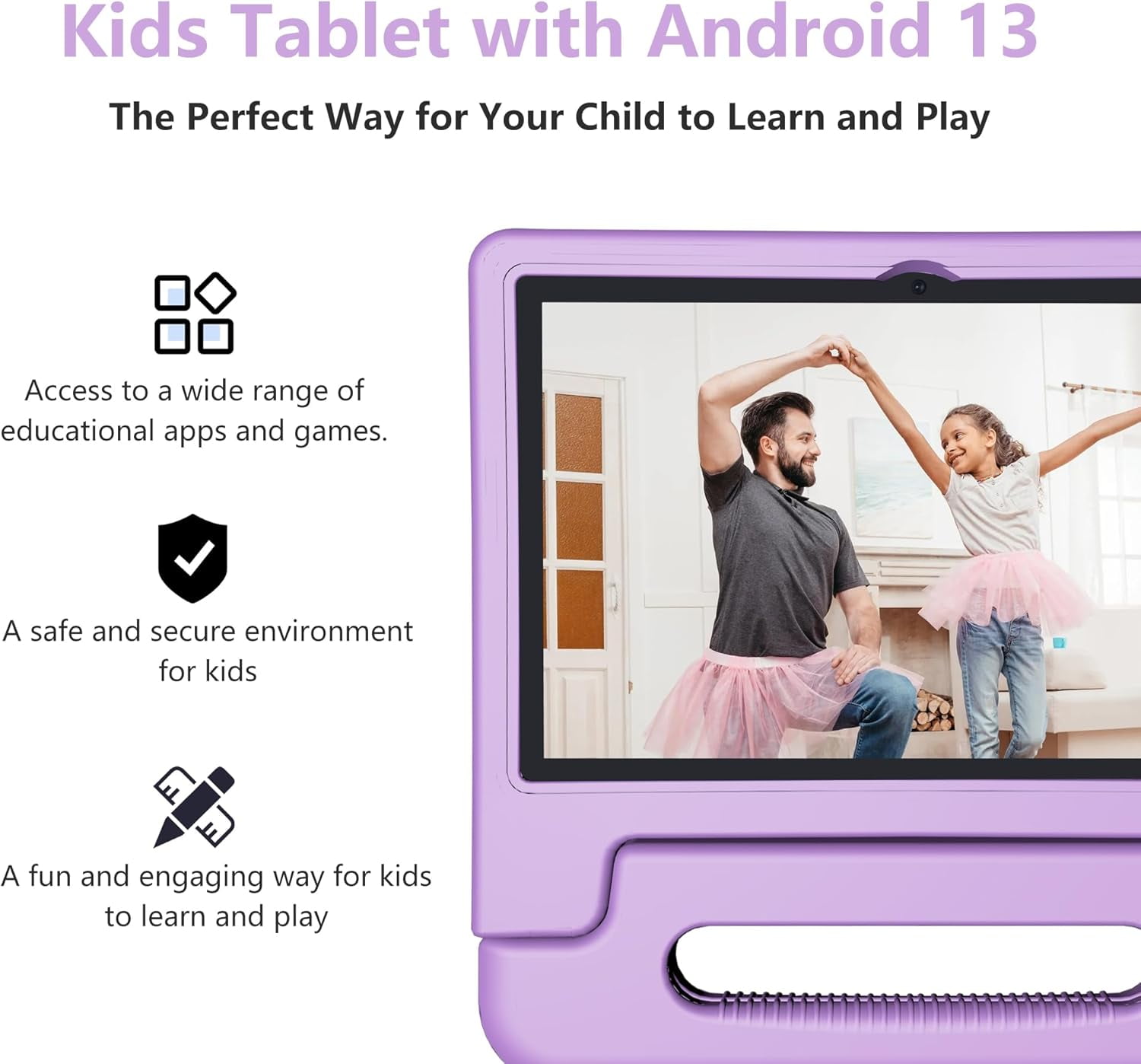 Kids Tablet 10 Inch, Tablet for Kids Android 13, 4GB+64GB, 8-Core CPU, WiFi 6, 12H Battery Life, Parental Control, 1280 * 802 HD Display, Dual Cameras, Shockproof Case, Pre-Installed Educational Apps