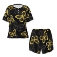 thumbnail image 4 of Qekee Golden Glitter Butterflies Women's Pajama Set Short Sleeve Sleepwear Summer Home Wear with Pockets Soft Short Sleeve Shirt - Golden Glitter Butterflies, 4 of 9